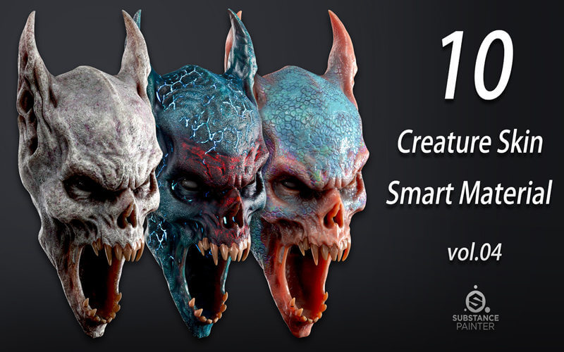 Substance Painter10款生物皮肤怪物野兽皮肤智能材质球怪物皮肤sp材质