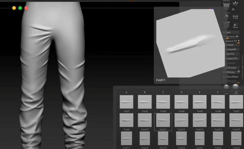 Zbrush笔刷 – 125种布纹褶皱笔刷 Brushes For Creating Folds (VDM Brush for Zbrush)