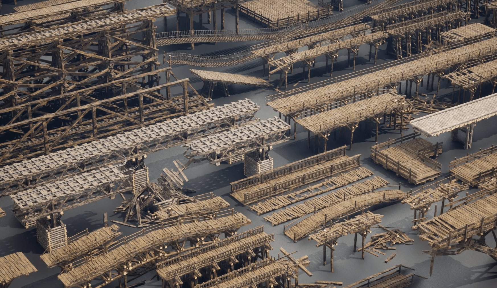 【UE4/5】木桥资产包 – Wooden Bridges Optimized