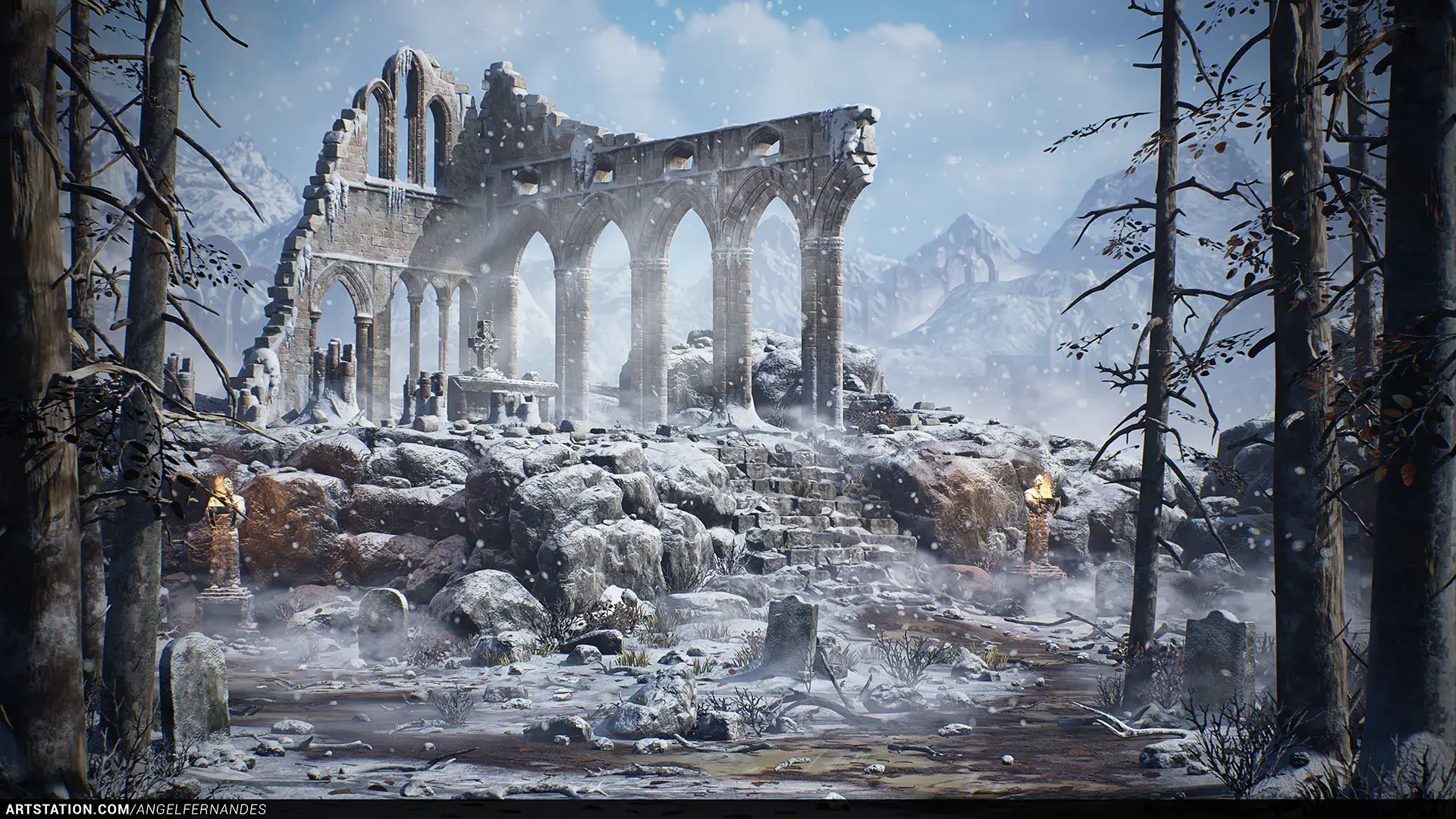 【UE4/5】模块化哥特式神庙（中世纪冬季雪地） – Modular Gothic Temple (medievalwintersnow)