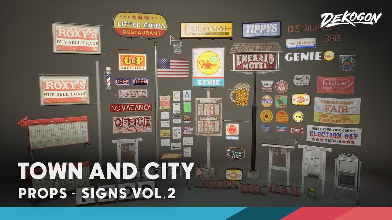 【UE5】标牌 VOL.2 – 城镇和城市(纳米机器人和低多边形)-Signage VOL.2 – Town and City (Nanite and Low Poly)
